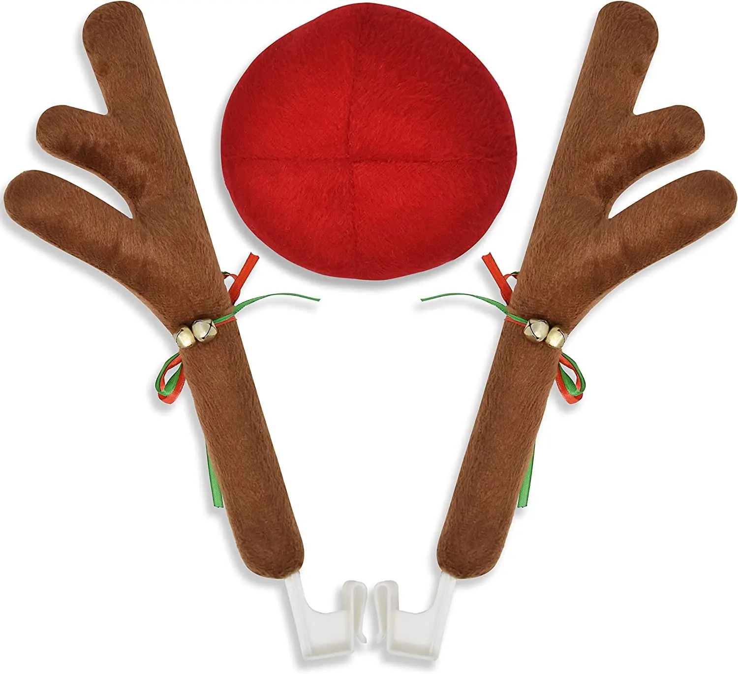 EcoNour Christmas Car Reindeer Ornaments Kit - Lightweight Secure Soft Durable Sponge-Stuffed Cloth Horns, Plastic Jingle Bells, Fluffy Red Nose | Festive Reindeer Theme Car Decor for Indoors