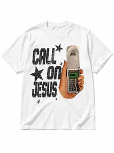 Jesus Shirt,CALL ON JESUS,Graphic Shirt Men's Summer Short Sleeved Pure Cotton Comfortable And Breathable Casual Outdoor Street Round Neck T-Shirt, A High-Quality Fashion Brand, A Surprise Gift For Family And Friends.Graphic Tees Men,God Shirts