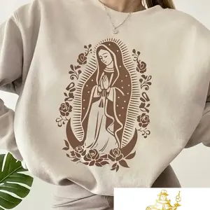 Khaki virgin Guadalupe Lightweight spring sweater Tops women Easter Mexican religious Casual Comfort