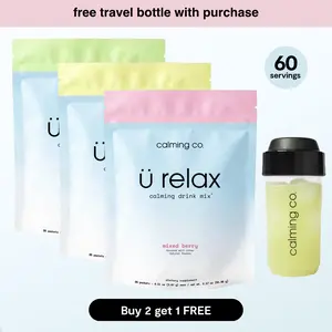 Ü Relax 2.0 | Calming Drink Mix | Bluenesse Lemon Balm, KSM-66 Ashwagandha, Chelated Magnesium Glycinate, L-Theanine & Vitamin D3 | Dual-Action Cortisol Support for Stress-Relief, Relaxation & Sleep | Sugar-Free | 60-Count Three-Pack | Calming Co.