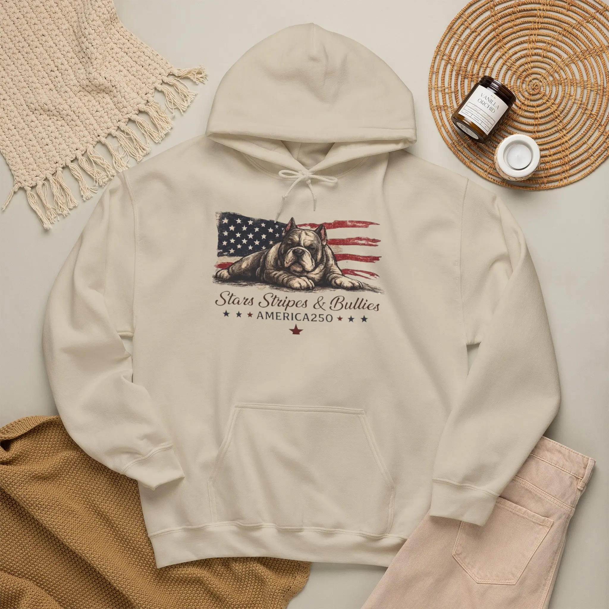 Patriotic Pocket Bully Sweatshirt, American Bully Dog Hoodie, USA Flag Graphic Hoodie, Dog Lover Gift, Unisex Hoodie