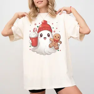 Cute Christmas Ghost Comfort Colors Shirt, Cozy Cute Ghost Unhinged Tees, Funny Christmas Oversized Tee, Family Holiday Tee, Christmas Season T-shirt