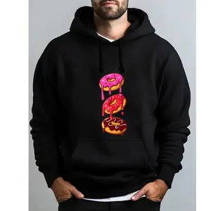 Men's colorful sprinkles and drips donut print hoodie sweatshirt playful summer design for dessert lovers easy care