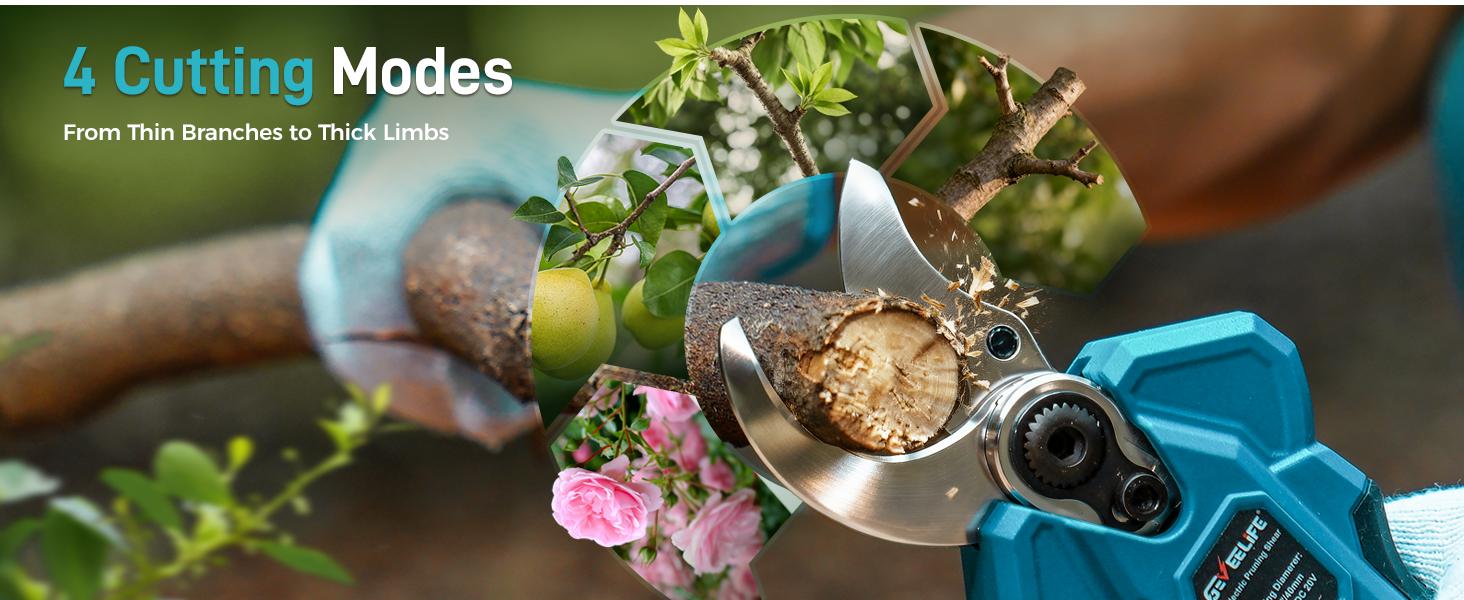 GEVEELIFE 2-in-1 Electric Pruning Shears Cordless, 1.6" Cutting Diameter, Electric Tree Pruner with 12.8Ft Reach Extension Pole, 2×4.0Ah Battery Powered Pole Pruner for Tree Trimming