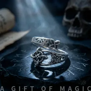Adjustable Celtic Knot Open Ring, Silver Plated Witch Knot Jewelry with Cubic Zirconia, Vintage Pagan Witchtok Aesthetic Ring, Stackable Statement Ring for Women, Birthday & Valentine’s Day Gift y2k