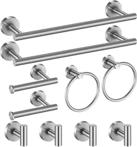 Bathroom Hardware Set 10 Pieces, Stainless Steel Towel Bar Set Includes 2 Packs 16 inch Towel Bar, 4 Packs Towel Hook, 2 Packs Towel Ring, 2 Packs Toilet Paper Holder