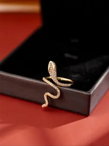 Snake Design Cuff Ring, Fashionable Artificial Zircon Decor Ring for Women & Girls, Trendy All-match & Exquisite Jewelry for Birthday Gift, Statement Ring