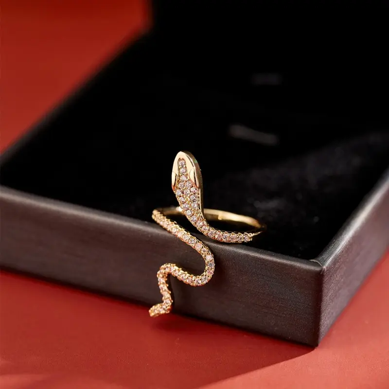 Snake Design Cuff Ring, Fashion Rings, Fashionable Artificial Zircon Decor Ring for Women & Girls, Trendy All-match & Exquisite Jewelry for Birthday Gift