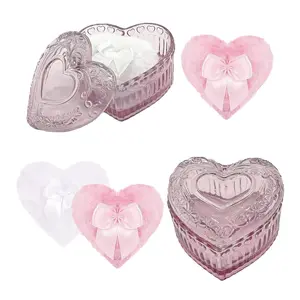 Body Powder Puff and Container - Glass Heart Dusting Powder Container with 2 Soft Puffs Vintage Powder Puff Case for Women & Girls-GRB007-Rose Red