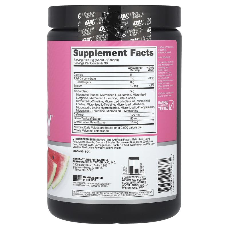 Optimum Nutrition Essential Amin.O. Energy®, Watermelon, 9.5 oz (270 g)