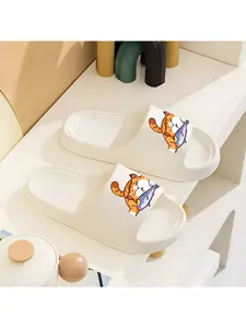 1 pair of women's home slippers, lazy orange cat holding a fish print home slippers, casual slippers, flat slippers, open-toe slippers, indoor/outdoor slippers, room slippers, bathroom slippers, pool EVA sandals, beach slippers