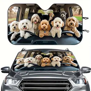 1 Piece Fun Dog Pattern RV Front Windshield Sun Shade, 57.09x27.56 Inches, Foldable UV Protection Sun Visor with 2 Suction Cups, Suitable for Cars, Trucks and RVs, Car Windshield Protector, Fun Decoration, Easy Installation, Ideal for Pet Lovers