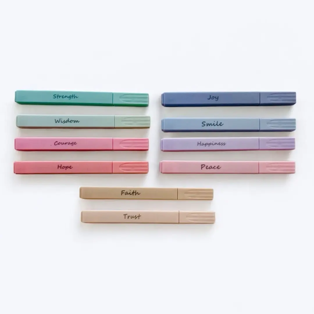 10-Pack Pastel Square Highlighters with Inspirational Imprints -  No-Bleed for Bible Study & Journals + Soft Chisel Tip, highlighters coloring markers