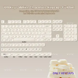 XVX White Chocolate MOA Profile Custom Cute Ceramic-Textured Keycaps Full Set for MX Switches 139-keys（Keycaps Only, Keyboard Not Included）