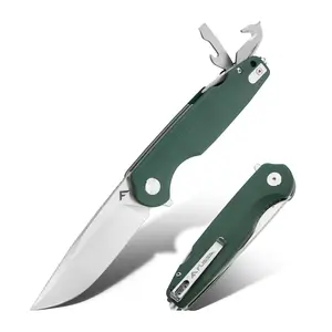 #Summervibes FLISSA Multitool Pocket Knife, 3.3" D2 Blade with G10 Handle, Liner Lock Folding Knife with Glass Breaker, Screwdrivers, Bottle Opener & Rope Cutter for EDC, Survival, Camping, Hiking (Green)