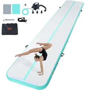 VEVOR Gymnastics Air Mat,  4 inch Thickness Inflatable Gymnastics Tumbling Mat, Tumble Track with Electric Pump, Training Mats for Home Use/Gym/Yoga/Cheerleading/Beach/Park/Water, 20 ft, Mint Green