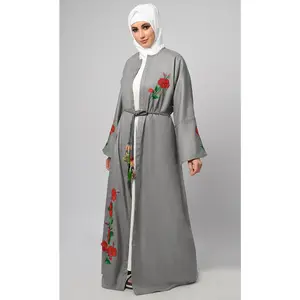 Exclusive Grey Chambrey Embroidered Shrug Bisht Abaya