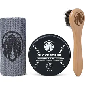 Rhino Wax - Baseball Glove Scrub Kit - Deep Cleans Base Ball or Softball Gloves with Powerful Scrubbing Formula - Kit Includes Scrub, Brush, and Microfiber Cloth in a Convenient Canvas Bag - USA Made