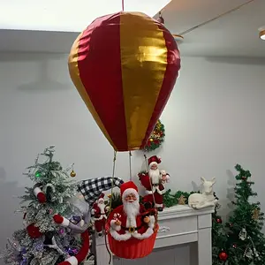 35 Inch Santa Claus Sitting Hot Air Balloon Christmas Decoration Hanging Ornament, New Year Gift Indoor Outdoor Hotel Decor