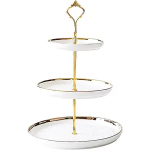 3 Tier Round Porcelain Tiered Cupcake Stand, Tiered Serving Stand, Dessert Stand, Serving Tray Platter for Tea, Wedding and Birthday (White)