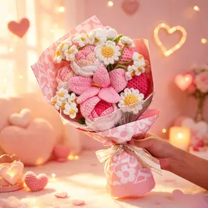 Crochet Rose Bouquet Artificial Flowers for Birthday Anniversary Graduation Valentines Day Mother's Day Gift