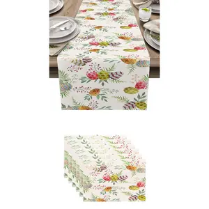 7-Piece Easter Decor Set, Table Runner, Placemats, Pillowcases, Washable Spring Dining Table, Vanity, Party, Wedding, Holiday Home Decoration