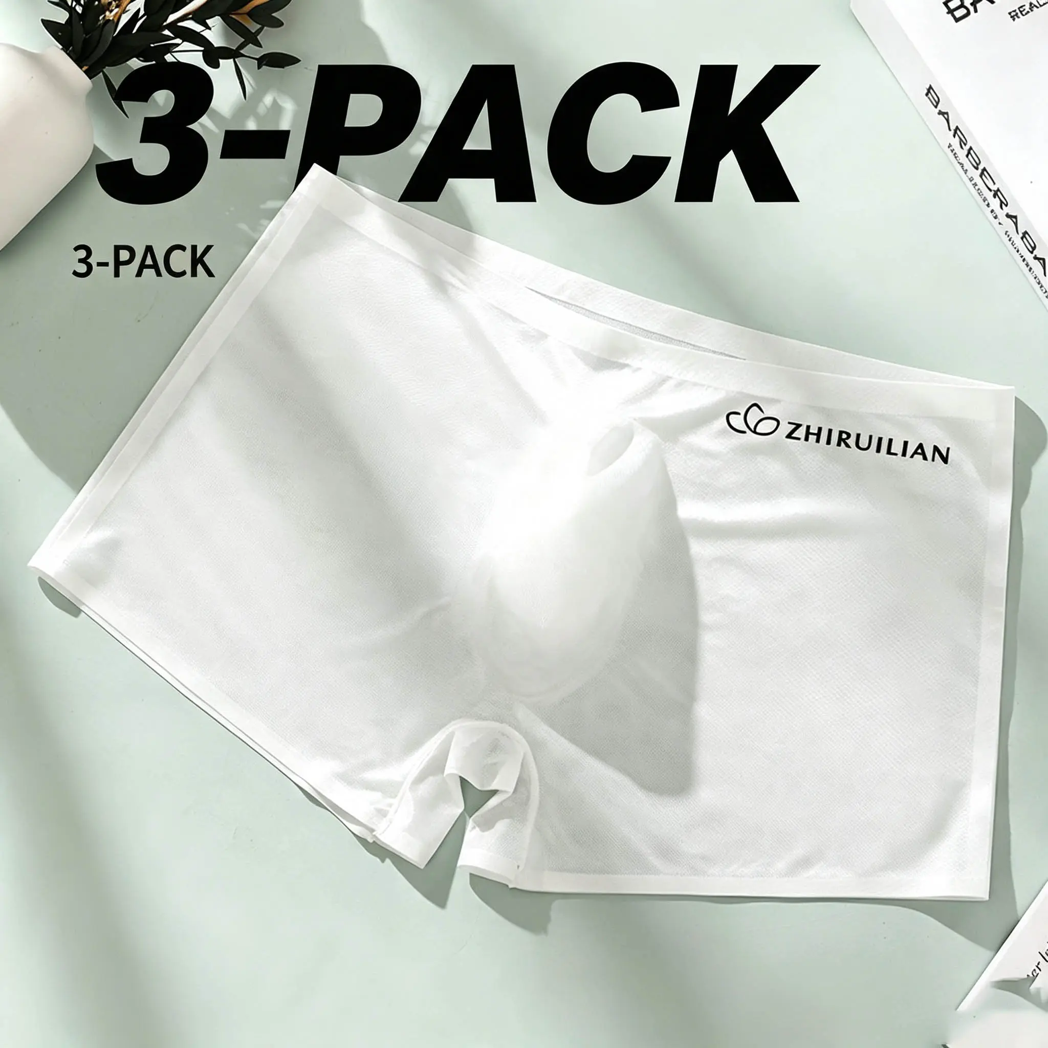 3D Pouch Seamless Breathable Ice Silk See-Through Boxer Briefs for Men, Ultra-Thin No-Show Underwear Natural