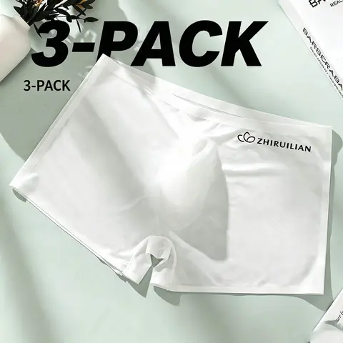 Men's Seamless Ice Silk 3D Pouch Boxer Briefs (3-Pack Black Same Color, Rayon, S 28, XL 32) - Breathable Undergarments, Airy Wear, Lightweight, Ultra-Thin, Smooth, Sleek Fit, See-Through, No-Show, Figure-Flattering, Machine Washable Mens Underwear