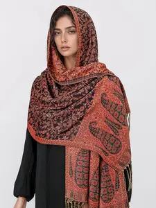 Women's Fashion Winter Scarf, Warm Jacquard Knit Shawl, Ethnic Style Headscarf for Autumn & Winter, Stylish Accessory for Women muslim hijab