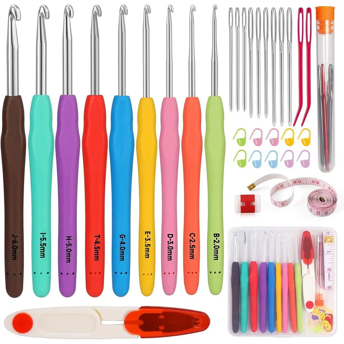 9 Sizes Crochet Hook Set, 34 Pack Crochet Hooks Yarn Needle Kits Knitting Needles with Ergonomic Handles Crochet Kit for Beginners with for Crocheters Beginners 2.0mm~6.0mm