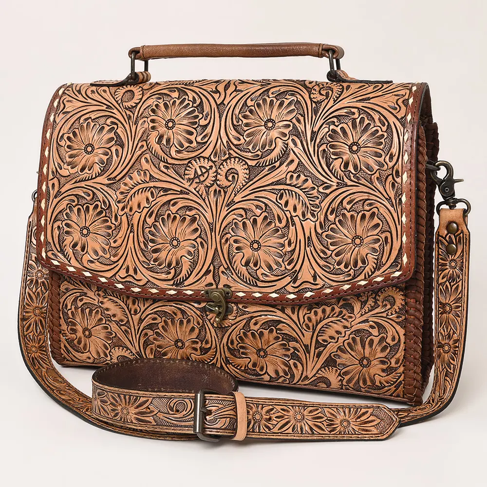American Darling Briefcase Hand Tooled Genuine Leather Western Women Bag Handbag | for