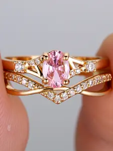 Fashion Rhinestone Decor Ring Set Infinity V-shape Stackable Statement Rings for Women & Girls Delicate Jewelry Perfect for Engagement Weddings, Daily Wear Anniversary Gift