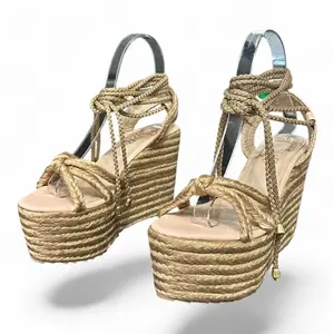 Brown Roman Jute Sandal 12cm Heel