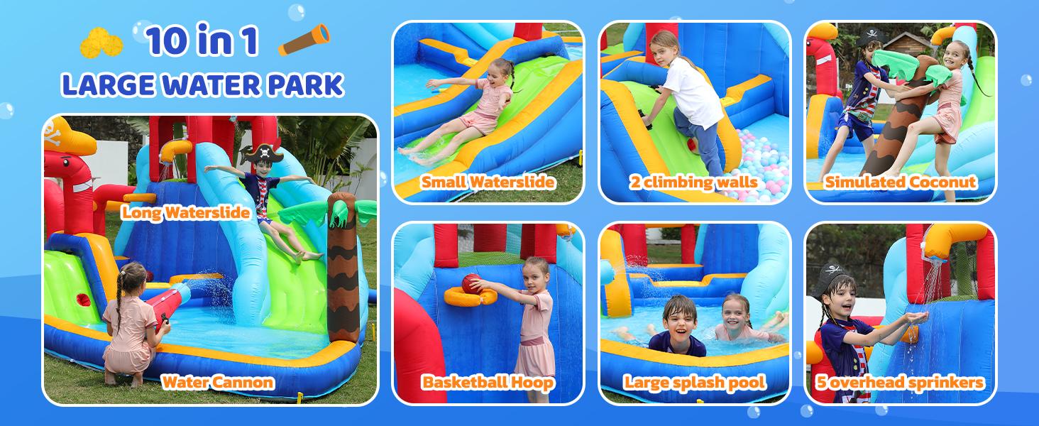 【Beautyhackher Exclusive】Inflatable Water Slide, Water Park for Big Kids,with Blower, Slides, Climbing Walls, Water Guns, and Deep Splash Pool, Indoor and outdoor, Summer Gifts 【Beautyhackher Exclusive】Inflatable Water Slide, Water Park for Big Kids,with Blower, Slides, Climbing Walls, Water Guns, and Deep Splash Pool, Indoor and outdoor, Summer Gifts