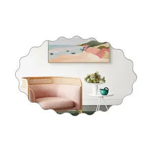 Muzilife 23" x 35" Oval Wavy Frameless Wall Mirror Unique Irregularly Shaped for Bathroom Living Room Bedroom Entryway Horizontal & Vertical Orientation