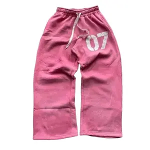 European & American Letter Print Pink Sweatpants Elastic Waist Loose Fit Unisex Joggers Preppy Streetwear Casual Wear for Men & Women