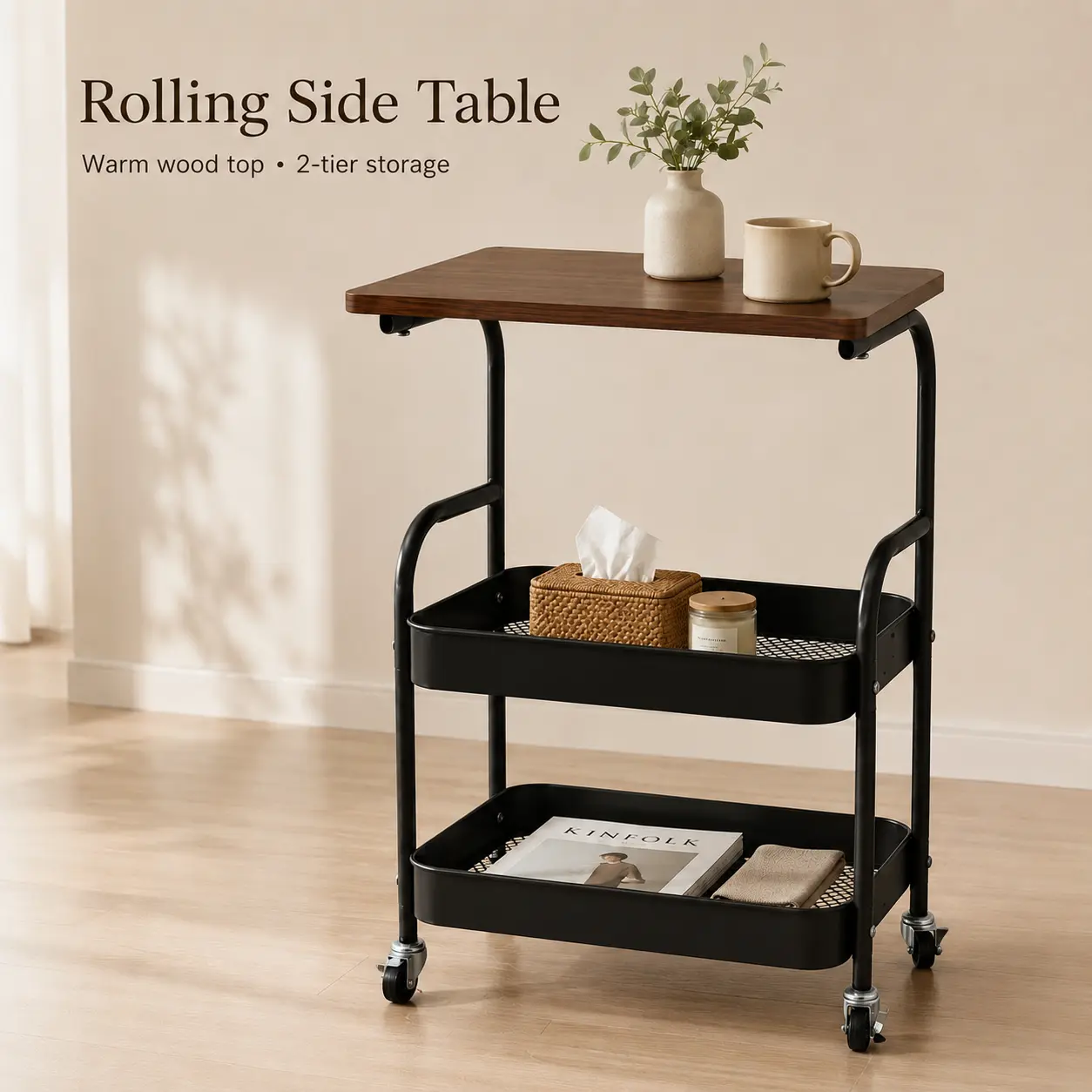 Rolling Cart With Desk And 360° Wheels Multifunctional Easy Assembly Cart Utility Rolling Cart With Desk And Wheels, Storage Cart Side Table Bathroom Organizers And Storage, Indoor And Outdoor Storage Organization Office Desk, Dorm Essentials