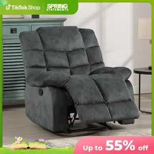 Ebello Overstuffed Manual Massage Recliner Chair with Heat & Vibration - 37" Wide Single Sofa with Cup Holders, Gray for Living Room & Bedroom