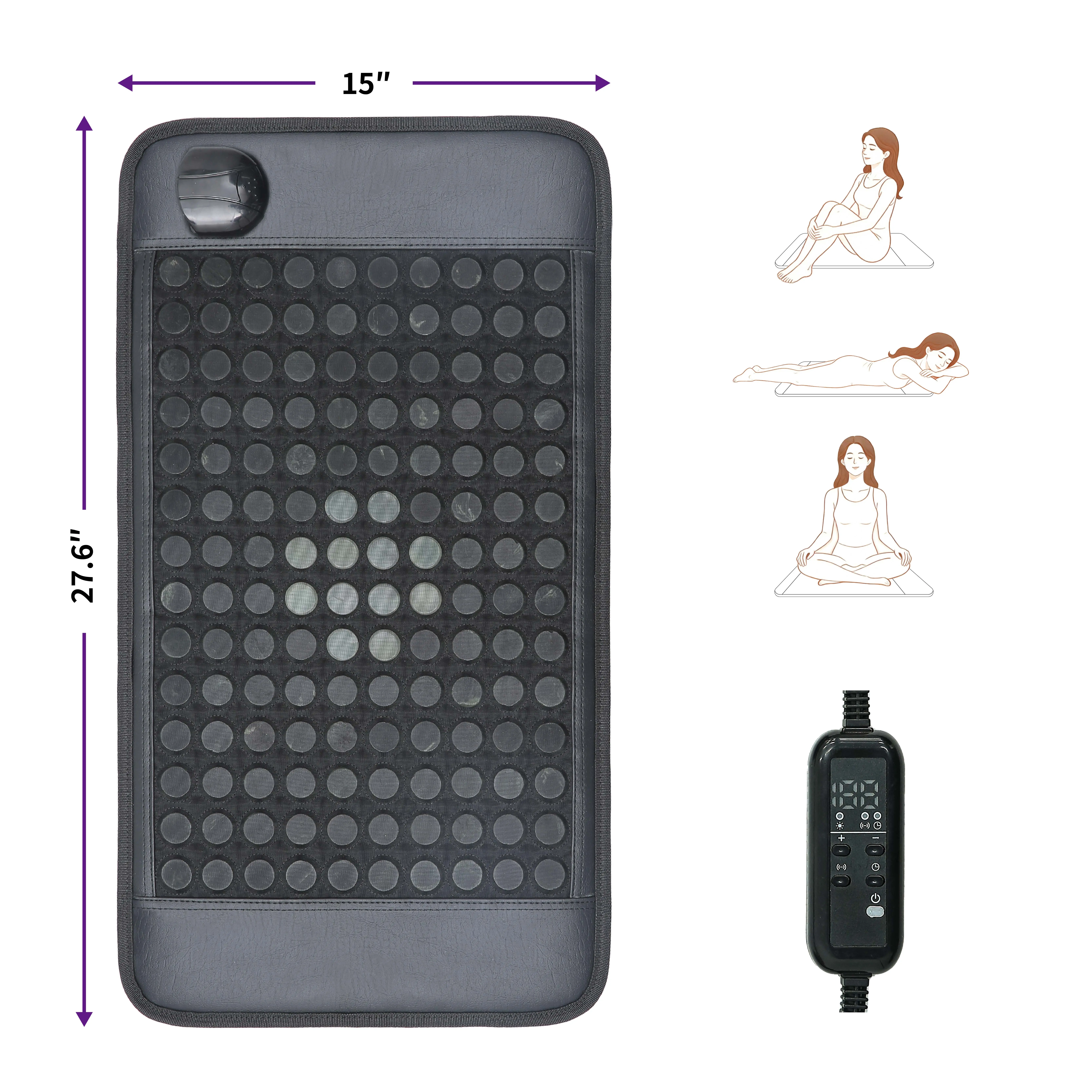 Far Infrared Jade Heating Pad for Back Pain and Stress Relief, 15x28 Inch Mat with 140 Natural Stones & Adjustable Timer for Adults, Work
