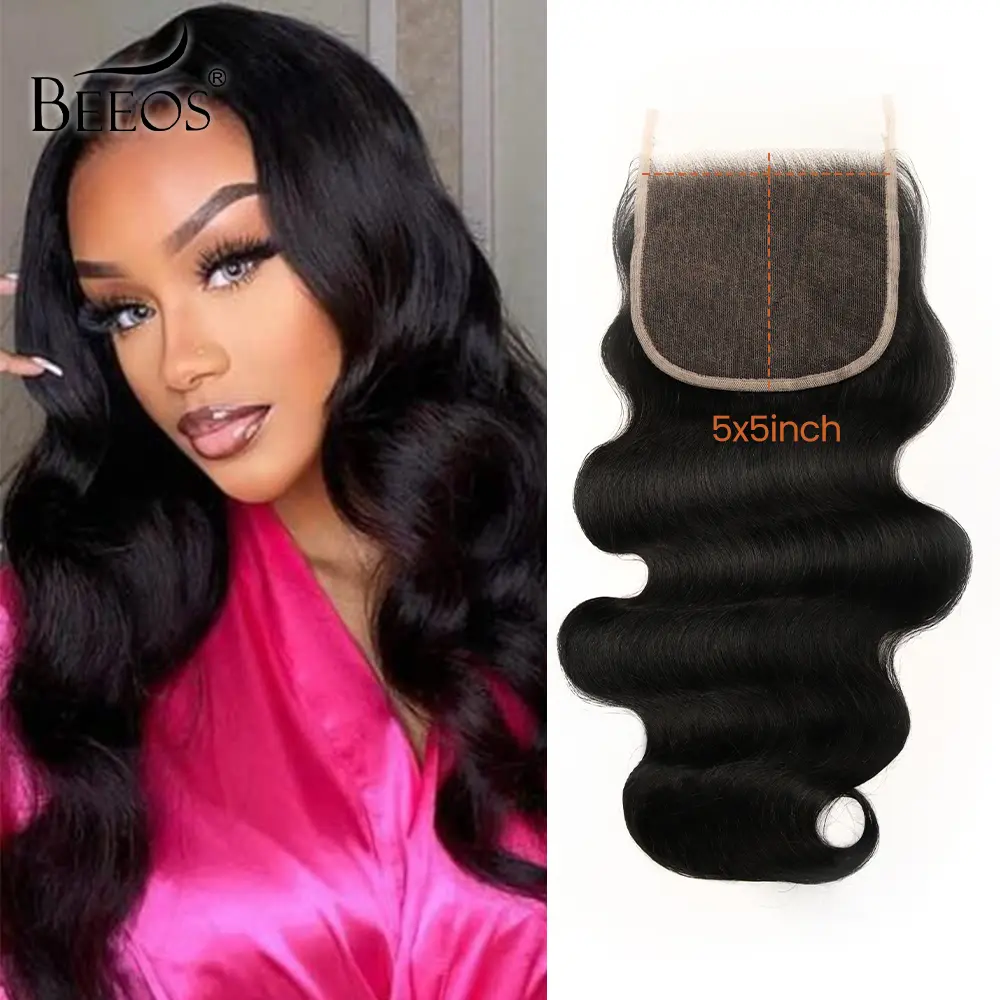 BEEOS 5x5 SKINLIKE Real HD Lace Closure Body Wave Invisible HD Lace Pre-Plucked Hairline Real Human Hair Closure for Woman