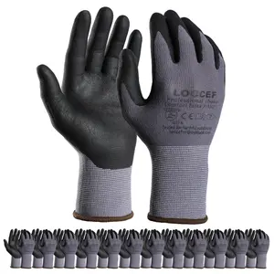 LOCCEF Safety Protective Work Gloves - 12 Pairs Seamless Knit Nylon Gloves with MicroFoam Nitrile Coating for Home Improvement, Lifting, Safety Work Gloves
