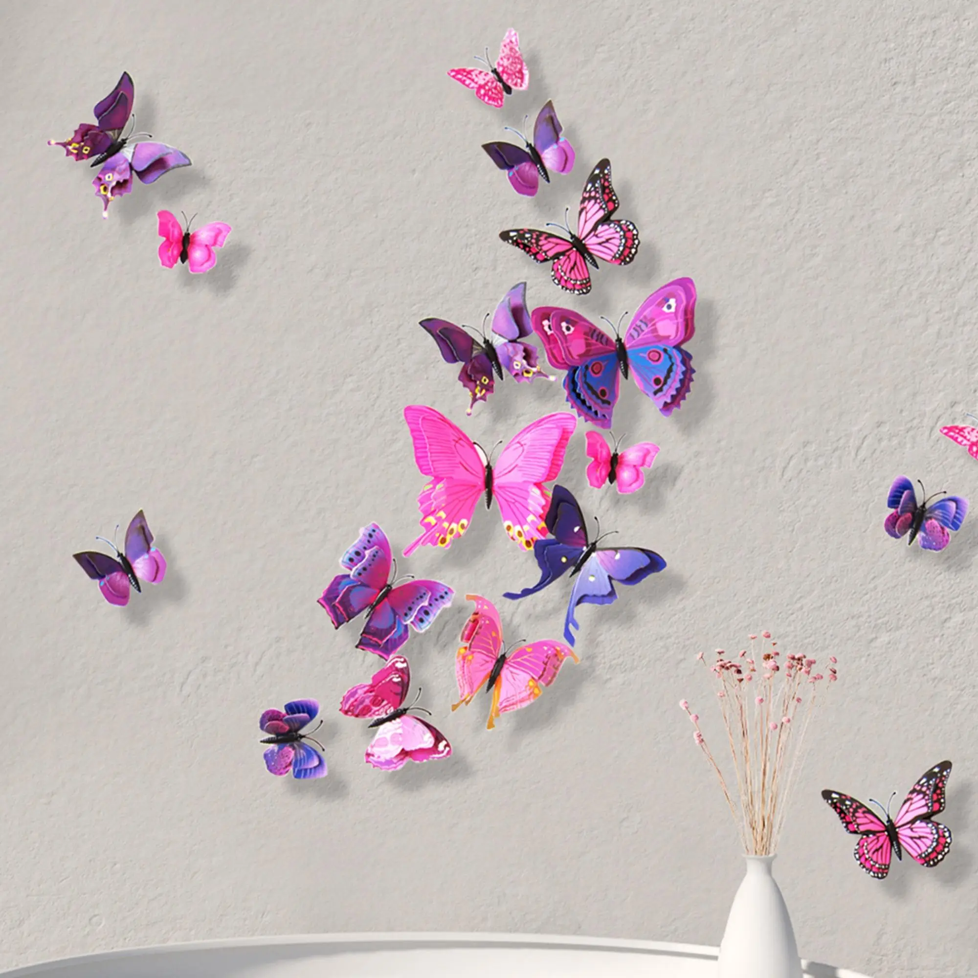 12pcs Butterfly Design Wall Sticker, Creative 3D Double Layer Butterfly Design Wall Decal, Decorative Sticker For Party Cake, Decoration Sticker, Stic