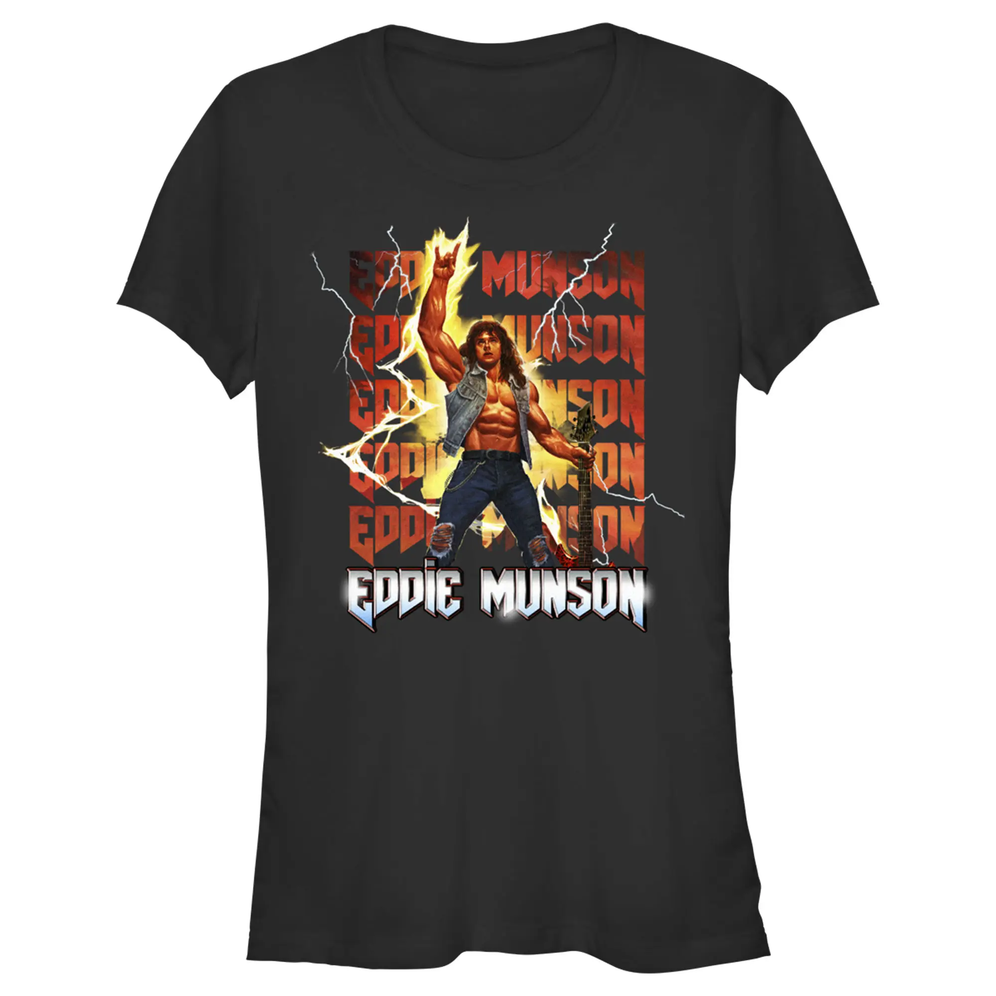 Juniors Womens Stranger Things Rockstar Eddie Munson T-Shirt