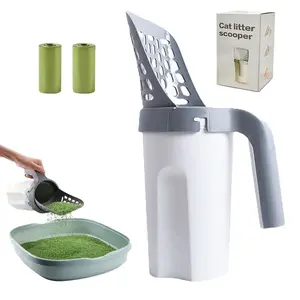 Cat Litter Scooper with Holder, 30 Refill Bags, Large Capacity Portable Shovel for Litter Tray, 1-Handed Odor Control Pet Cleaning Tool with Large Capacity Bag
