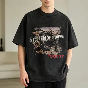 Men's Vintage Washed T-Shirt System Of A Down Toxicity Oversized Graphic Tee Outdoor Casual Short Sleeve