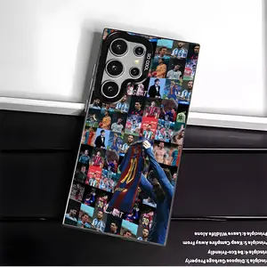 Casing For SAMSUNG GALAXY S22 S23 S24 FE ULTRA Messi football Pattern Black Silver Stylish Acrylic Shockproof Protection Anti-Drop Phone Cases Shell Cover