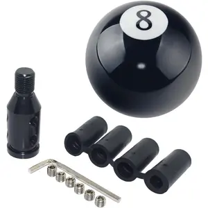 Black 8 Round Ball Gear Shift Knobs, Universal Automatic Manual Shifter Knob + Aluminum Adapter, Stick Shift Knob Head Cover Handle Ball with Adapter 12x1.25mm Fit Most Vehicles