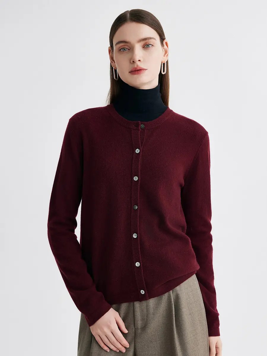 COMOBOCA Women's 100% Cashmere Knitwear Cardigan Sweater, Classic Basic Long Sleeve Button-Up Fitted Casual Elegant Top, Knitting, Buttons, Lady, Crew Neck, Lightweight, Pure Cashmere, Fitted Silhouette, Longsleeves, Round Neck, Medium Length, Fitted Cut