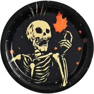30 Pcs Halloween Paper Plates, Halloween Party Plates Halloween Skeleton Paper Plates Halloween Dessert Plates, Halloween Disposable Plates Halloween Birthday Plates Party Supplies Tableware