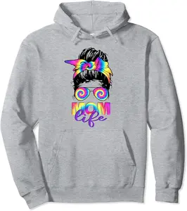 Mom LIFE Messy Bun Tie Dye Mommy Daughter Matching Shirts Pullover Hoodie - Rosazamorap Shop 21B09BHJNJDT